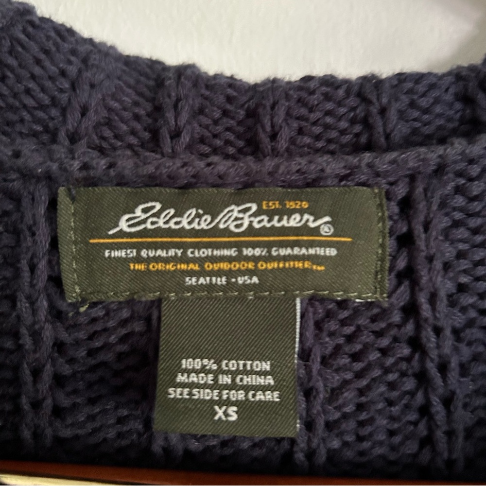 Eddie Bauer Women's Navy Hooded Long Sleeve Sweater Size XS Front pouch pocket - Picture 2 of 7